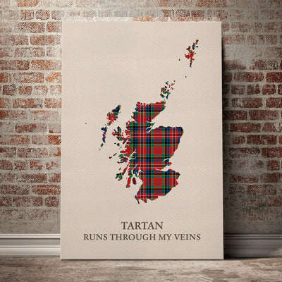 Clan MacPherson Ancient Tartan Scotland Map Canvas “Tartan Runs Through My Veins” Wall Art IX70