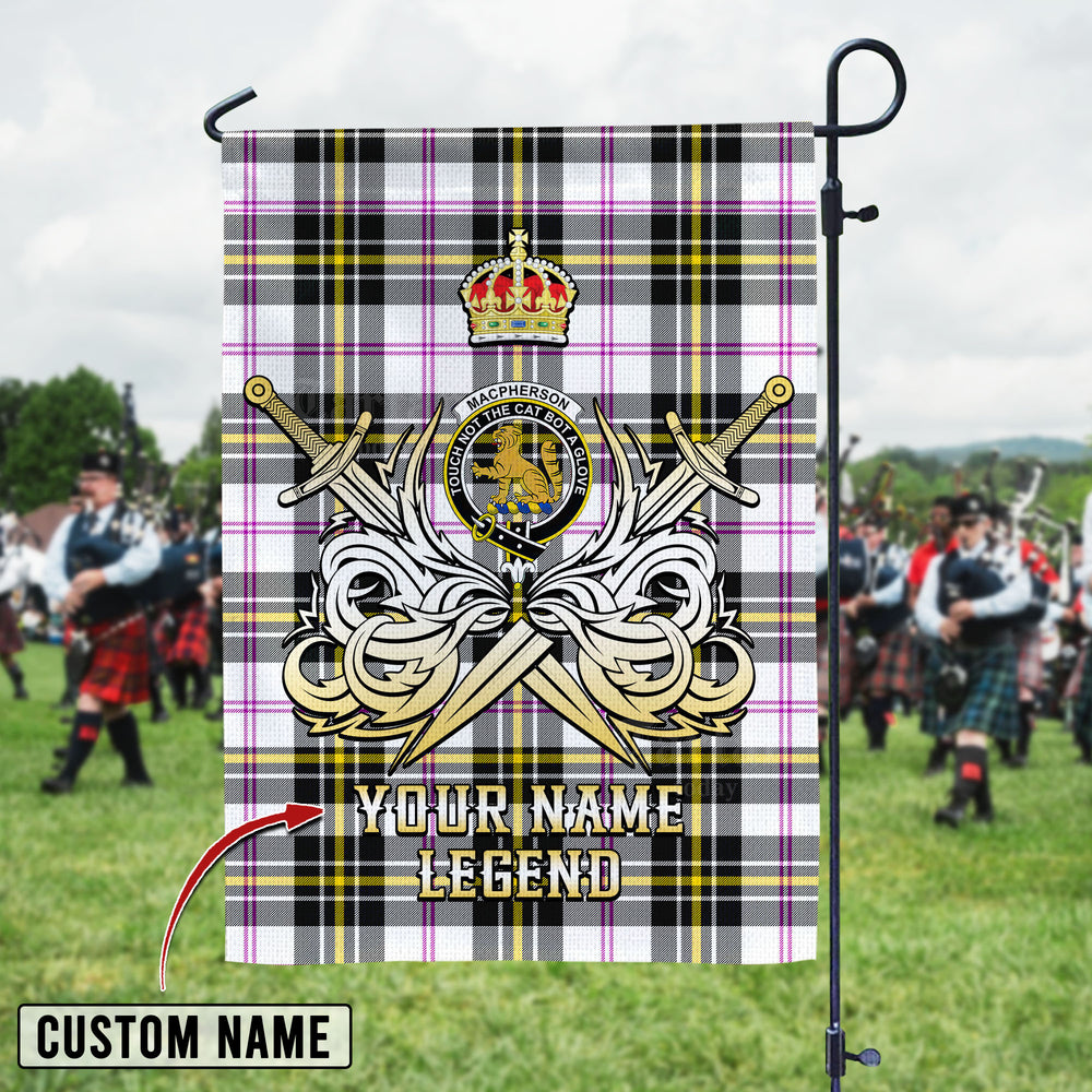 Personalized Custom Name Clan MacPherson Dress Modern Tartan Garden Flag with Clan Crest and the Golden Sword of Courageous Legacy SW99 - MacPherson Dress Modern Tartan Design, Scottish Heritage Gift