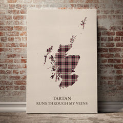 MacPherson Hunting Ancient Tartan Scotland Map Canvas – “Tartan Runs Through My Veins” Wall Art