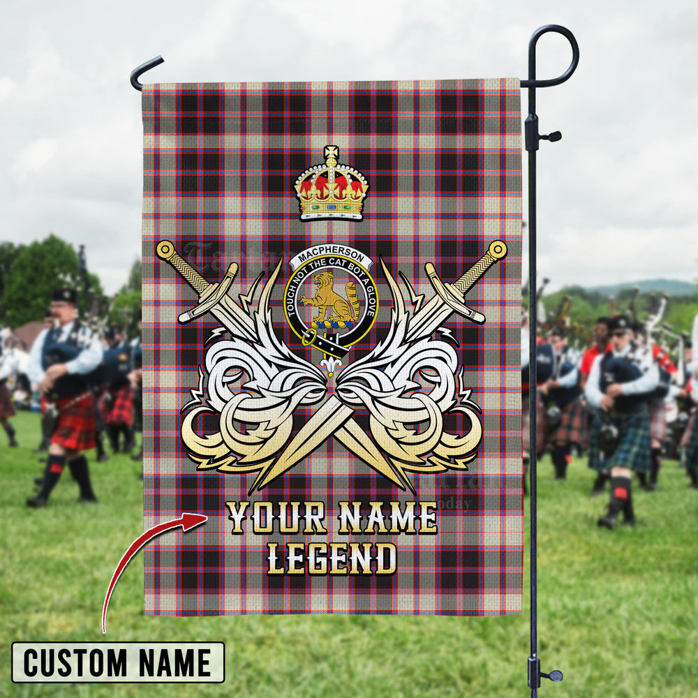 Personalized Custom Name Clan MacPherson Hunting Ancient Tartan Garden Flag with Clan Crest and the Golden Sword of Courageous Legacy MK83 - MacPherson Hunting Ancient Tartan Design, Scottish Heritage Gift