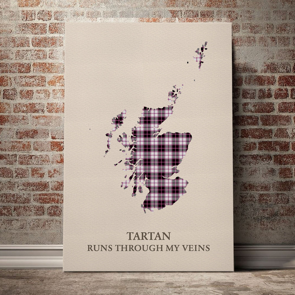 MacPherson Hunting Modern Tartan Scotland Map Canvas – “Tartan Runs Through My Veins” Wall Art
