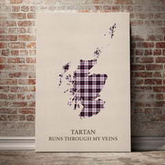 MacPherson Hunting Modern Tartan Scotland Map Canvas – “Tartan Runs Through My Veins” Wall Art