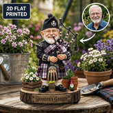 Personalized MacPherson Hunting Modern Clan Bagpipe Garden Gnome Caricature Plaque Custom Photo, Any Clan Tartan, Wood or Acrylic, Grandpa & Dad Gift, Scottish Highland Garden Decor AJ91