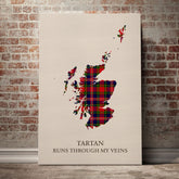 MacPherson Modern Tartan Scotland Map Canvas – “Tartan Runs Through My Veins” Wall Art