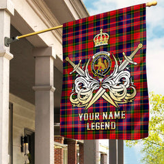 Custom Name Clan MacPherson Modern Tartan Garden Flag with Clan Crest and the Golden Sword of Courageous Legacy UD83