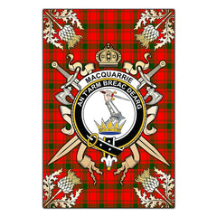 Clan MacQuarrie Modern Tartan Crest Black Garden Flag - Gold Thistle ZL55 Clan MacQuarrie Tartan Today