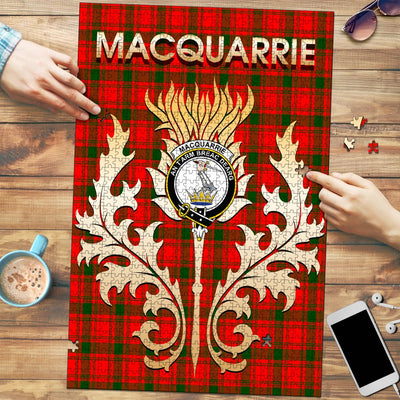 Clan MacQuarrie Modern Tartan Crest Thistle Jigsaw Puzzles Gift For Family