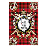 Clan MacQueen Modern Tartan Crest Black Garden Flag - Gold Thistle FN46 Clan MacQueen Tartan Today