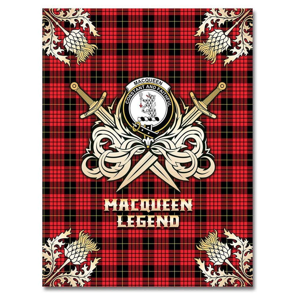 Clan MacQueen Modern Tartan Gold Courage Symbol Blanket RQ69 Clan MacQueen Tartan Today