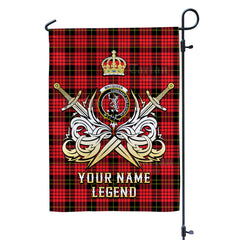 Custom Name Clan MacQueen Modern Tartan Garden Flag with Clan Crest and the Golden Sword of Courageous Legacy OV62