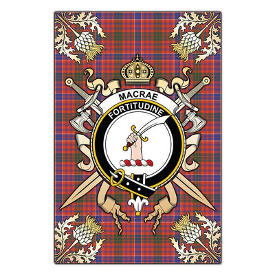 Clan MacRae Ancient Tartan Crest Black Garden Flag - Gold Thistle ME99