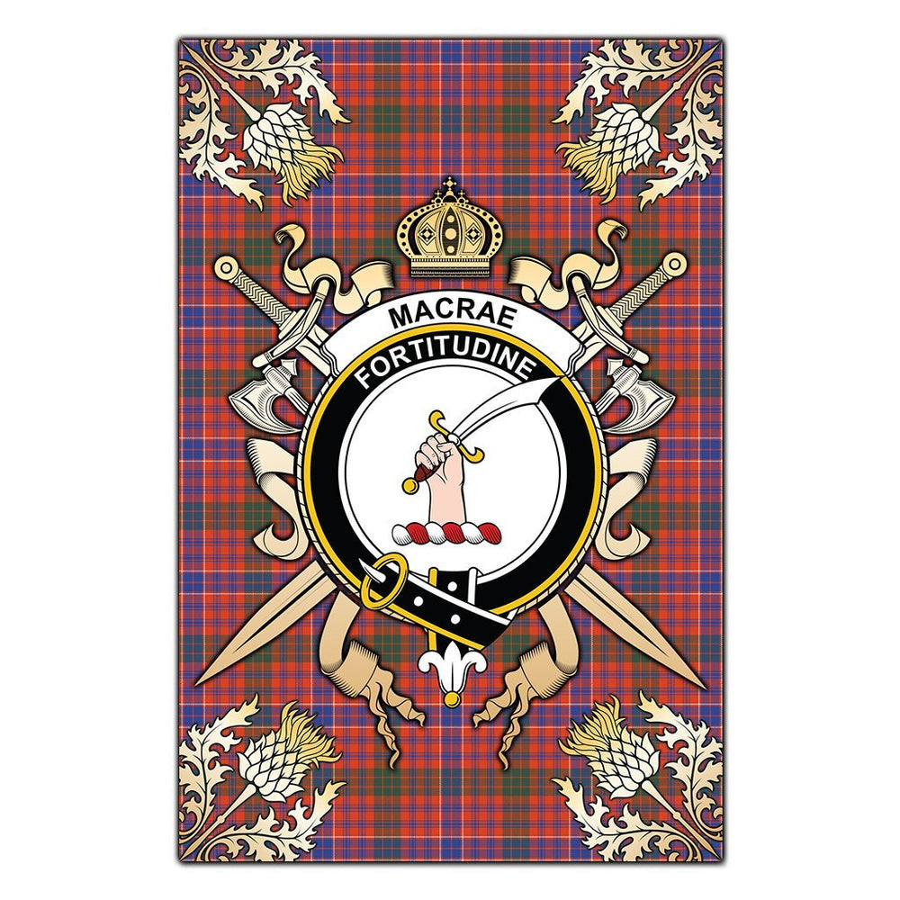Clan MacRae Ancient Tartan Crest Black Garden Flag - Gold Thistle ME99 Clan MacRae Tartan Today
