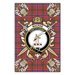 Clan MacRae Ancient Tartan Crest Black Garden Flag - Gold Thistle ME99 Clan MacRae Tartan Today