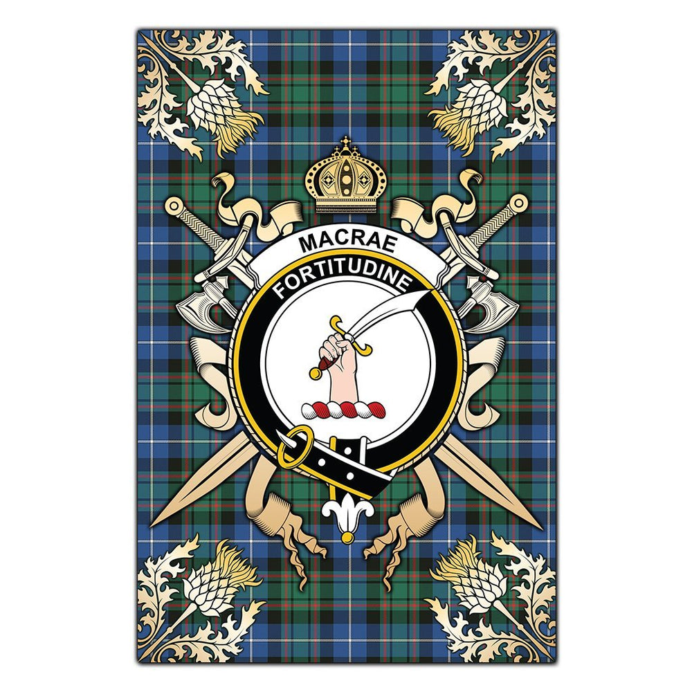 Clan MacRae Hunting Ancient Tartan Crest Black Garden Flag - Gold Thistle GA33 Clan MacRae Tartan Today