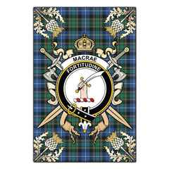 Clan MacRae Hunting Ancient Tartan Crest Black Garden Flag - Gold Thistle GA33 Clan MacRae Tartan Today