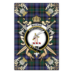 Clan MacRae Hunting Modern Tartan Crest Black Garden Flag - Gold Thistle EM79 Clan MacRae Tartan Today
