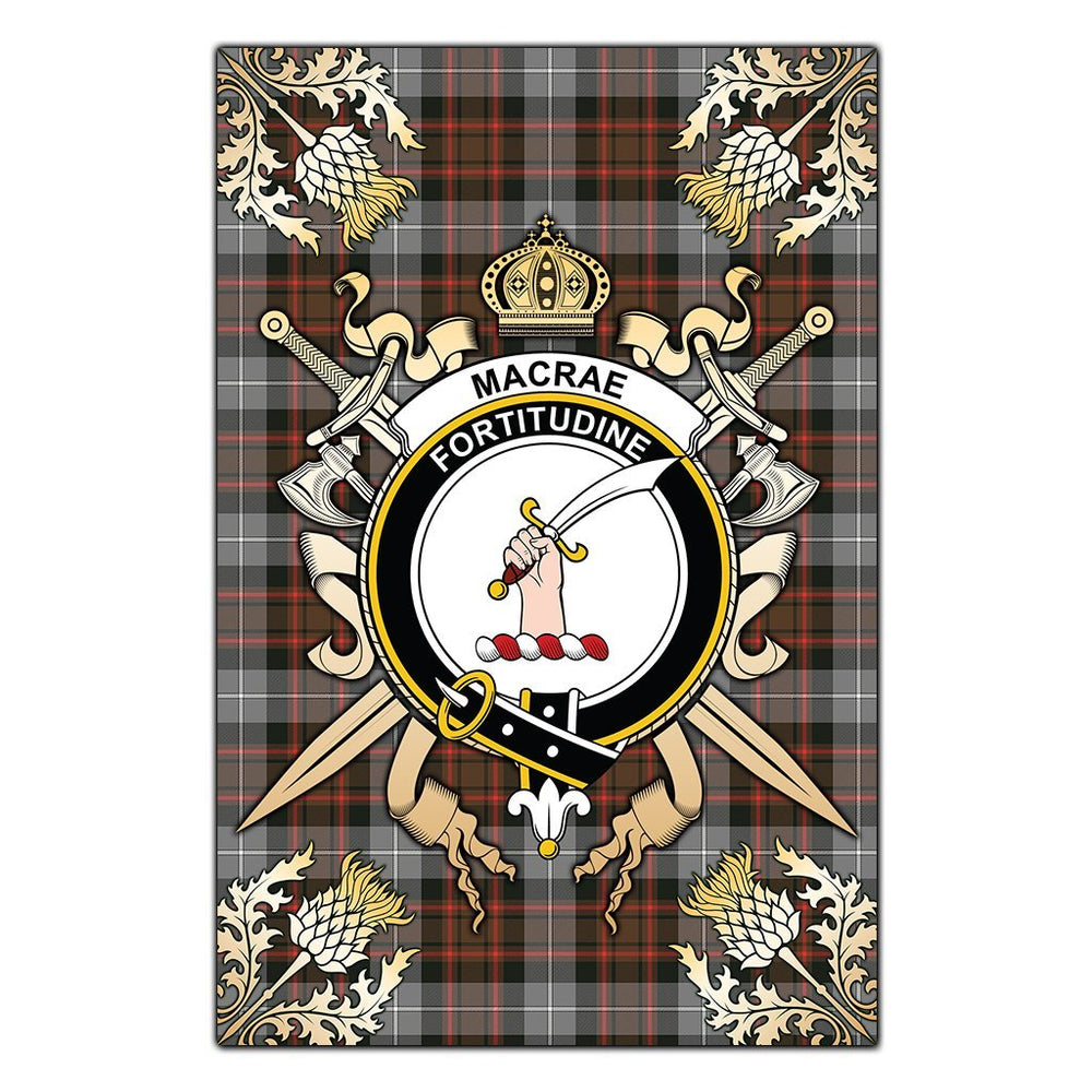 Clan MacRae Hunting Weathered Tartan Crest Black Garden Flag - Gold Thistle TZ30 Clan MacRae Tartan Today