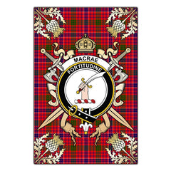 Clan MacRae Modern Tartan Crest Black Garden Flag - Gold Thistle FN23 Clan MacRae Tartan Today