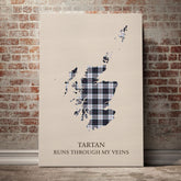 MacRae Dress Modern Tartan Scotland Map Canvas – “Tartan Runs Through My Veins” Wall Art