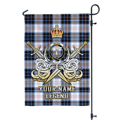 Custom Name Clan MacRae Dress Modern Tartan Garden Flag with Clan Crest and the Golden Sword of Courageous Legacy PQ64