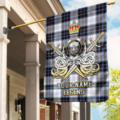 Custom Name Clan MacRae Dress Modern Tartan Garden Flag with Clan Crest and the Golden Sword of Courageous Legacy PQ64