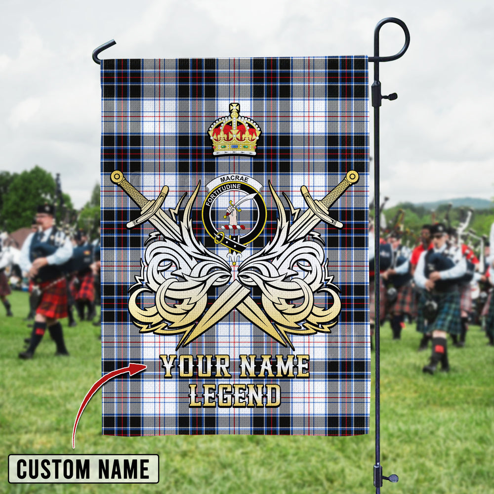 Personalized Custom Name Clan MacRae Dress Modern Tartan Garden Flag with Clan Crest and the Golden Sword of Courageous Legacy PQ64 - MacRae Dress Modern Tartan Design, Scottish Heritage Gift