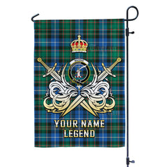 Custom Name Clan MacRae Hunting Ancient Tartan Garden Flag with Clan Crest and the Golden Sword of Courageous Legacy ST13