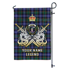 Custom Name Clan MacRae Hunting Modern Tartan Garden Flag with Clan Crest and the Golden Sword of Courageous Legacy DL66