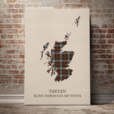 MacRae Hunting Weathered Tartan Scotland Map Canvas – “Tartan Runs Through My Veins” Wall Art
