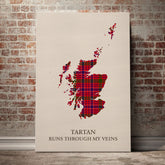 MacRae Modern Tartan Scotland Map Canvas – “Tartan Runs Through My Veins” Wall Art