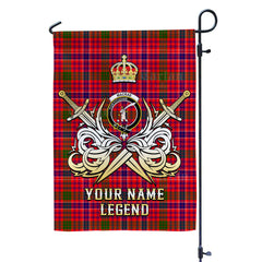 Custom Name Clan MacRae Modern Tartan Garden Flag with Clan Crest and the Golden Sword of Courageous Legacy AK40