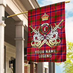 Custom Name Clan MacRae Modern Tartan Garden Flag with Clan Crest and the Golden Sword of Courageous Legacy AK40