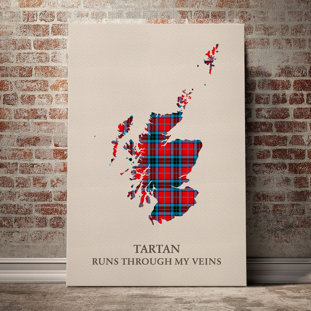 MacTavish Modern Tartan Scotland Map Canvas – “Tartan Runs Through My Veins” Wall Art