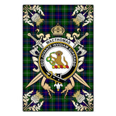 Clan MacThomas Modern Tartan Crest Black Garden Flag - Gold Thistle MZ13 Clan MacThomas Tartan Today