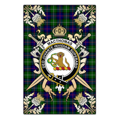 Clan MacThomas Modern Tartan Crest Black Garden Flag - Gold Thistle MZ13 Clan MacThomas Tartan Today