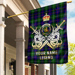 Custom Name Clan MacThomas Modern Tartan Garden Flag with Clan Crest and the Golden Sword of Courageous Legacy XT93
