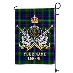 Custom Name Clan MacThomas Modern Tartan Garden Flag with Clan Crest and the Golden Sword of Courageous Legacy XT93