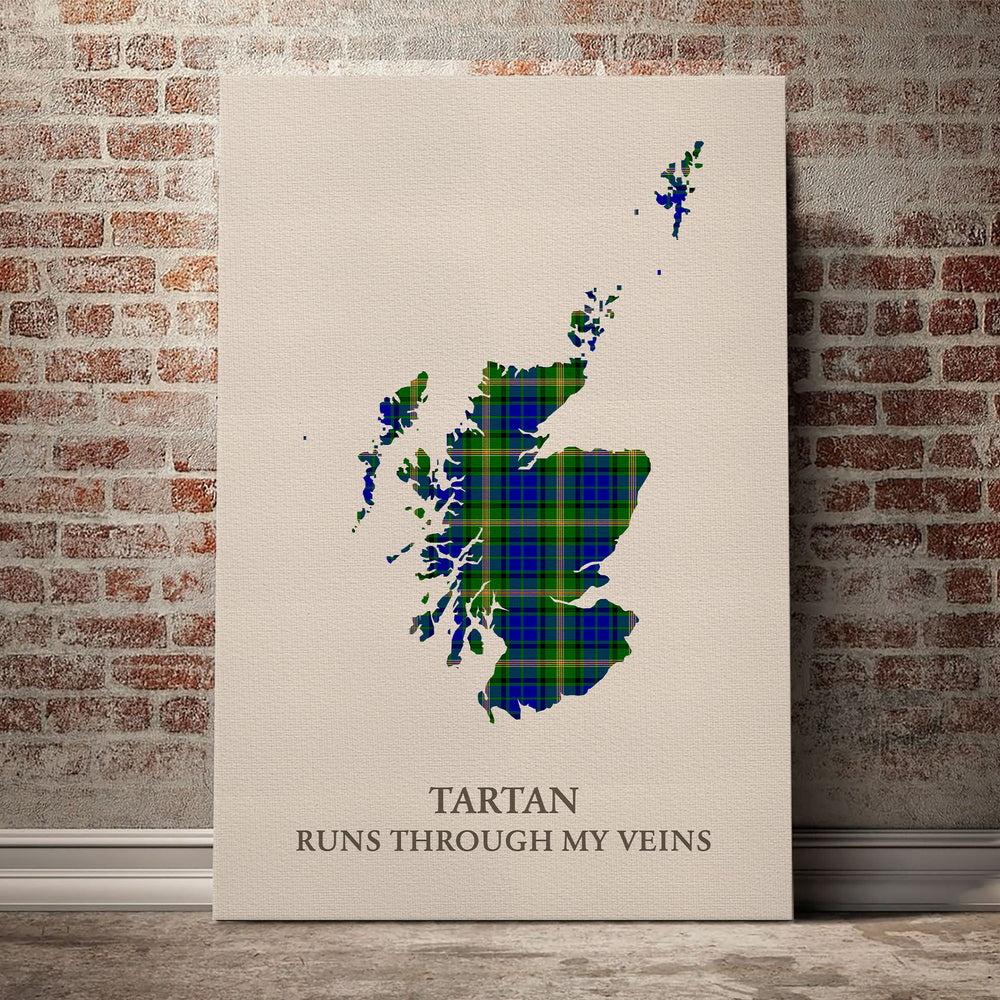 Maitland Tartan Scotland Map Canvas – “Tartan Runs Through My Veins” Wall Art