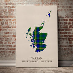 Maitland Tartan Scotland Map Canvas – “Tartan Runs Through My Veins” Wall Art