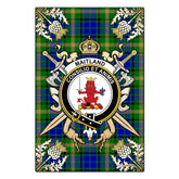 Clan Maitland Tartan Crest Black Garden Flag - Gold Thistle PF47 Clan Maitland Tartan Today