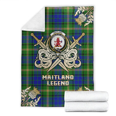 Clan Maitland Tartan Gold Courage Symbol Blanket