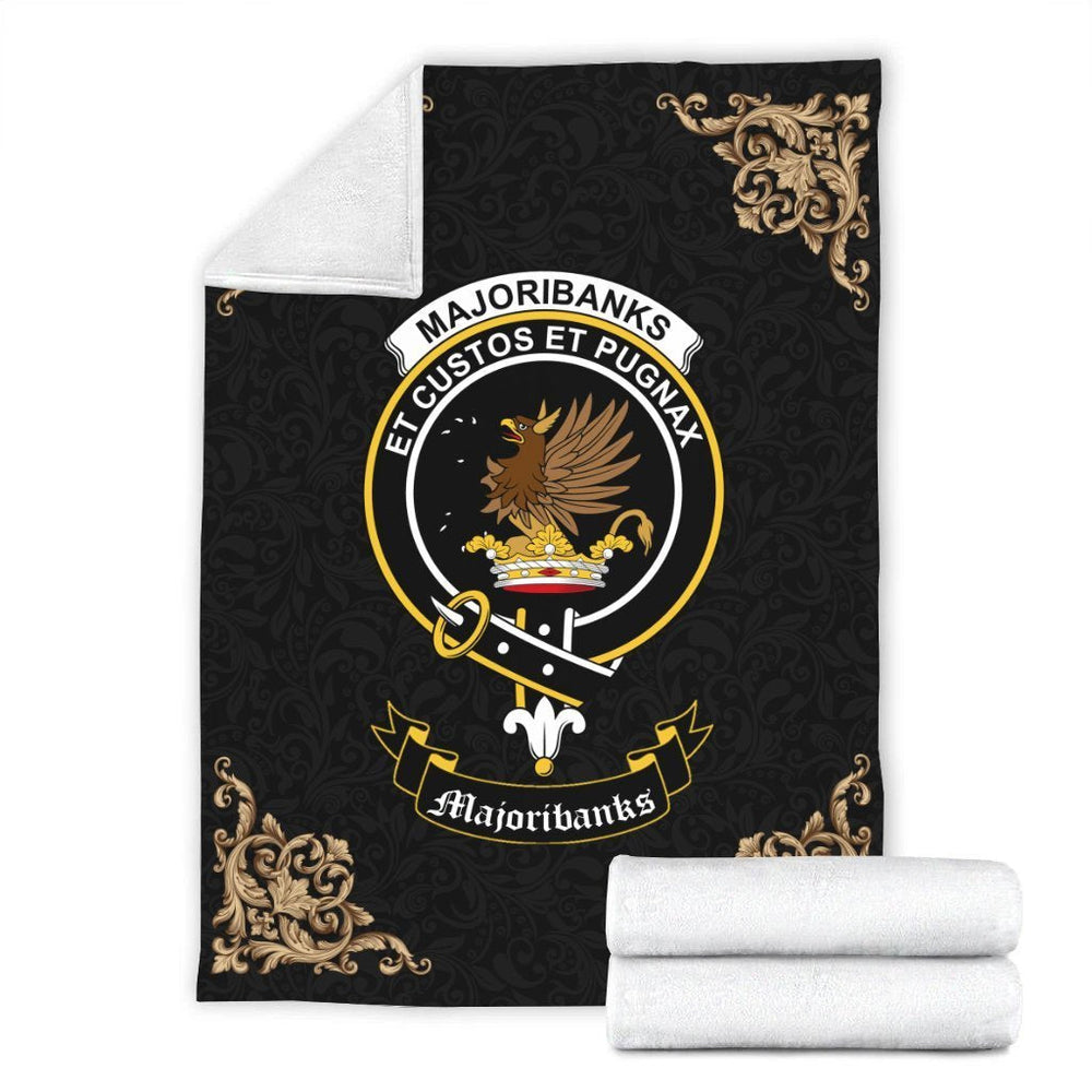 Clan Majoribanks Crest Tartan Premium Blanket Black XN93 Clan Hall Tartan Today