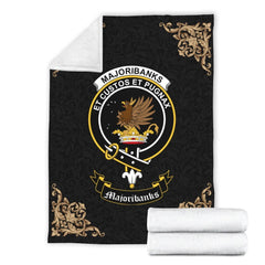 Clan Majoribanks Crest Tartan Premium Blanket Black XN93 Clan Hall Tartan Today