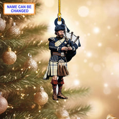 Malmo Sky blue Reproduction Tartan Bagpipe Ornament with Custom Name