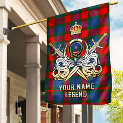 Custom Name Clan Mar Tartan Garden Flag with Clan Crest and the Golden Sword of Courageous Legacy CE73
