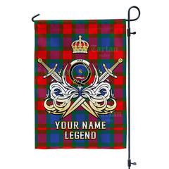 Custom Name Clan Mar Tartan Garden Flag with Clan Crest and the Golden Sword of Courageous Legacy CE73