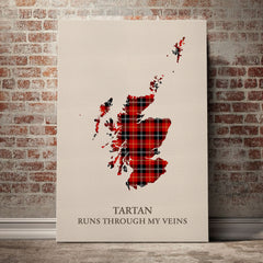Marjoribanks Tartan Scotland Map Canvas – “Tartan Runs Through My Veins” Wall Art