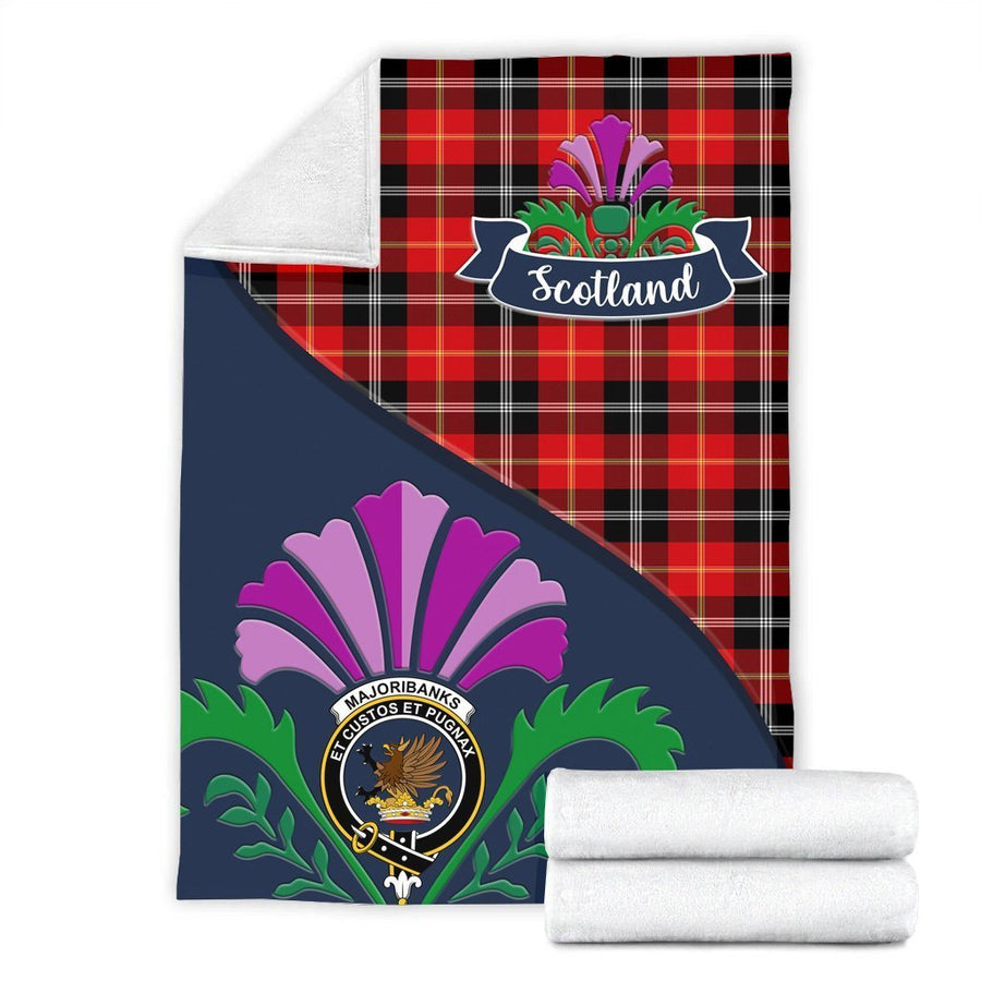 Clan Marjoribanks Tartan Crest Premium Blanket Thistle Style HV58 Clan Marjoribanks Tartan Today