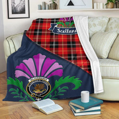 Clan Marjoribanks Tartan Crest Premium Blanket Thistle Style HV58 Clan Marjoribanks Tartan Today