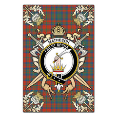 Clan Matheson Ancient Tartan Crest Black Garden Flag - Gold Thistle LS60 Clan Matheson Tartan Today